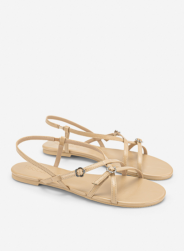 Giày sandals trang trí buckle ánh kim - SDK 0357 - Màu be - VASCARA