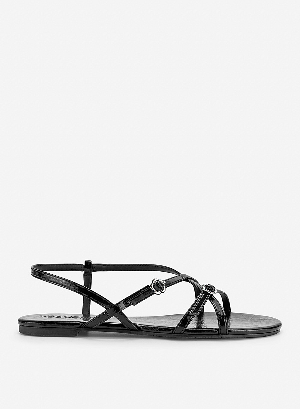 Giày sandals trang trí buckle ánh kim