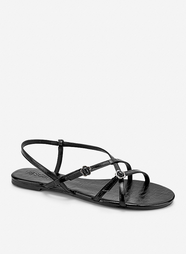 Giày sandals trang trí buckle ánh kim - SDK 0357 - Màu đen - VASCARA
