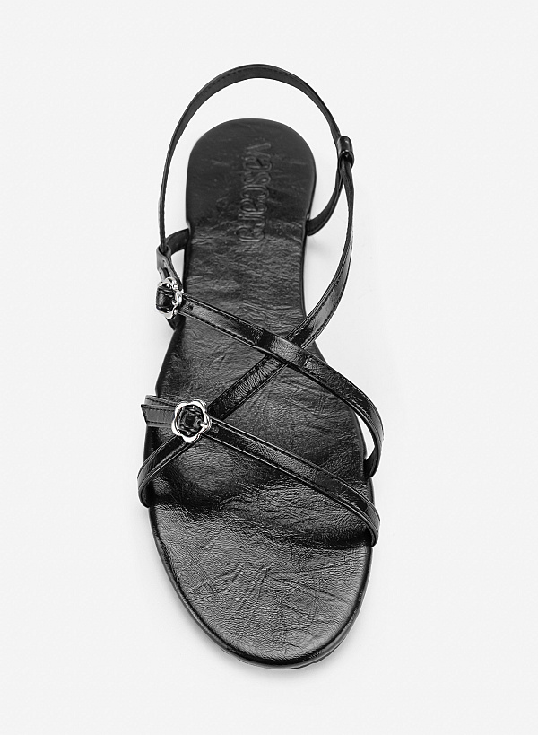 Giày sandals trang trí buckle ánh kim - SDK 0357 - Màu đen - VASCARA