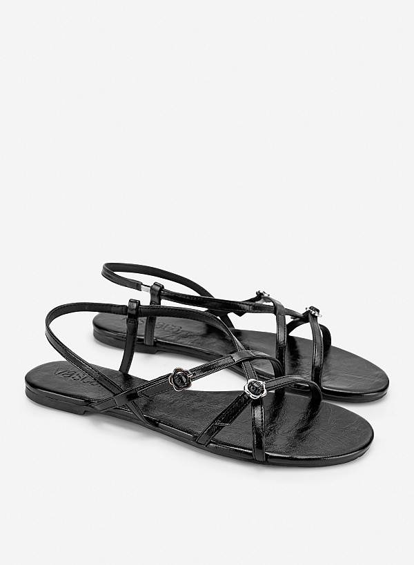 Giày sandals trang trí buckle ánh kim - SDK 0357 - Màu đen - VASCARA