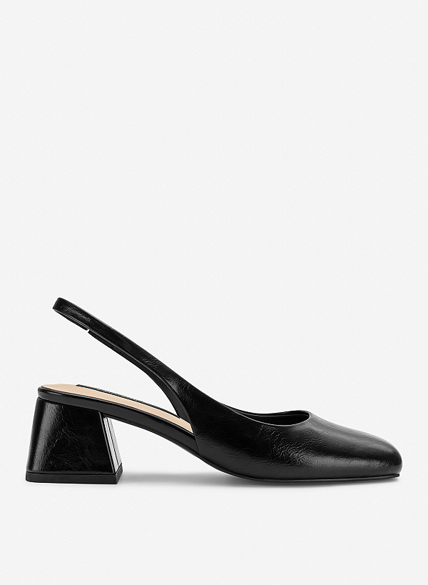 Giày slingback mũi tròn block heel