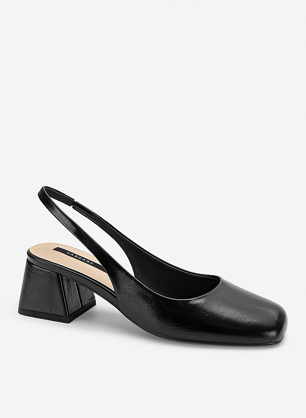 Giày slingback mũi tròn block heel