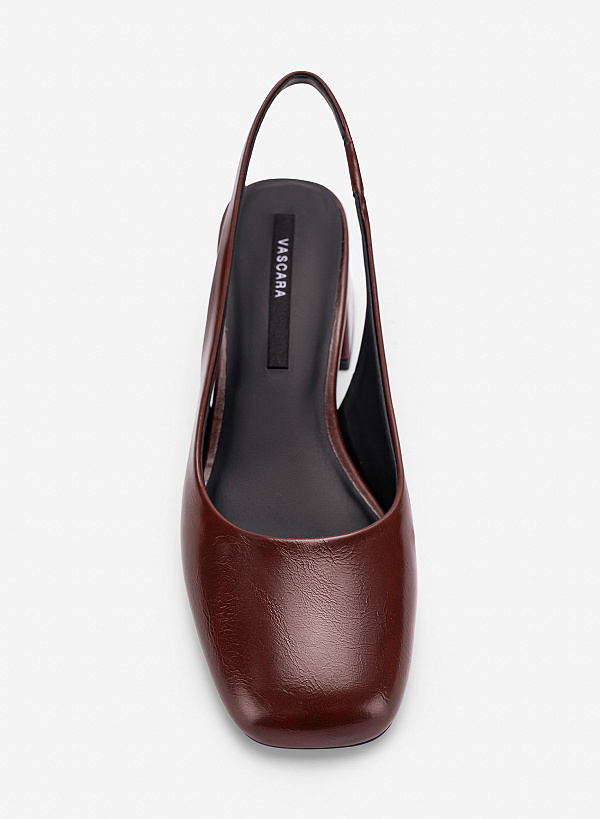 Giày slingback mũi tròn block heel - BMN 0743 - Màu đỏ đậm - VASCARA