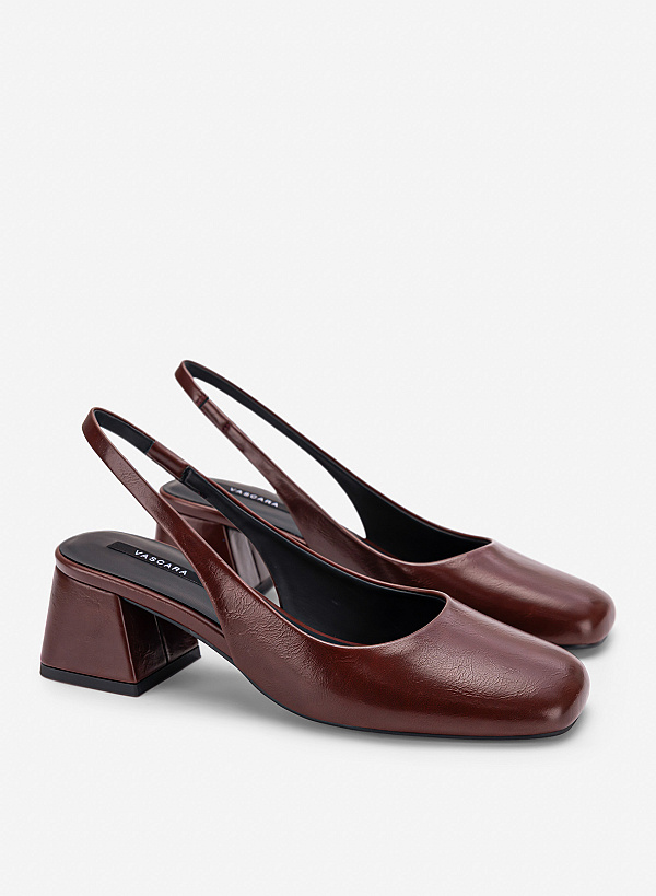 Giày slingback mũi tròn block heel - BMN 0743 - Màu đỏ đậm - VASCARA
