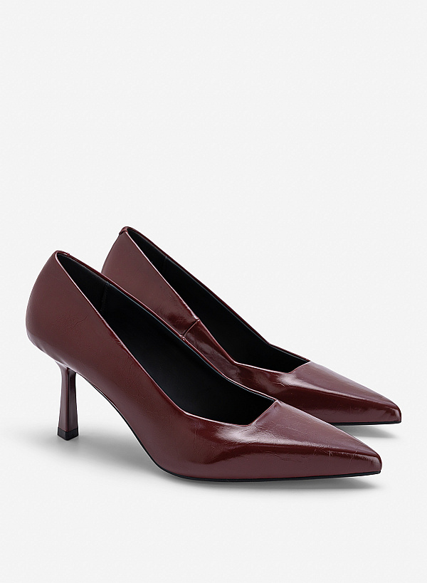 Giày stiletto mũi nhọn dáng classic - BMN 0744 - Màu đỏ đậm - VASCARA