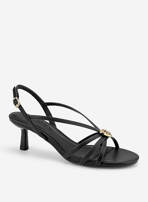 Sandal kitten heels phối họa tiết - SDN 0848 - Màu đen - VASCARA