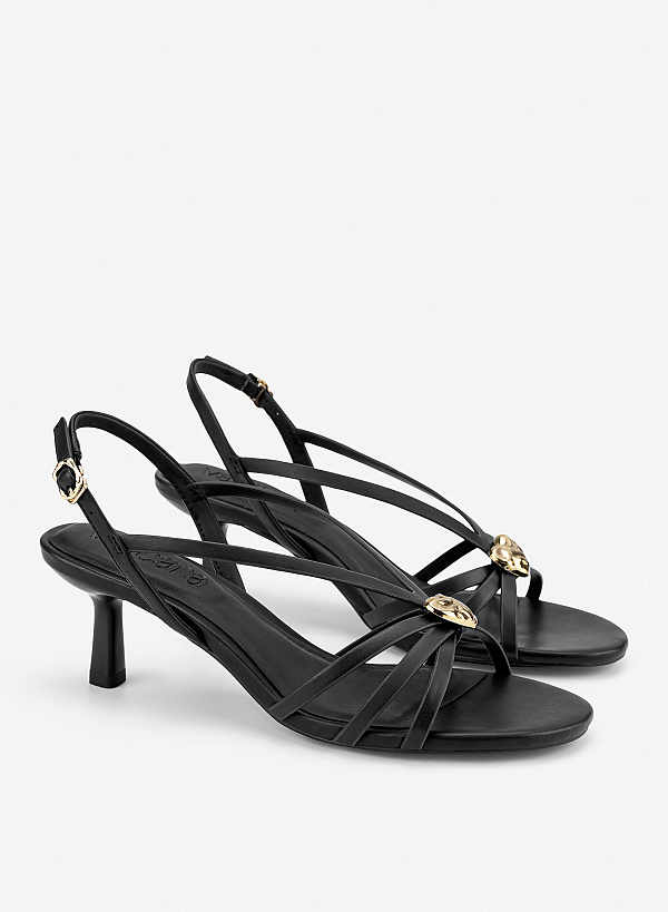 Sandal kitten heels phối họa tiết - SDN 0848 - Màu đen - VASCARA