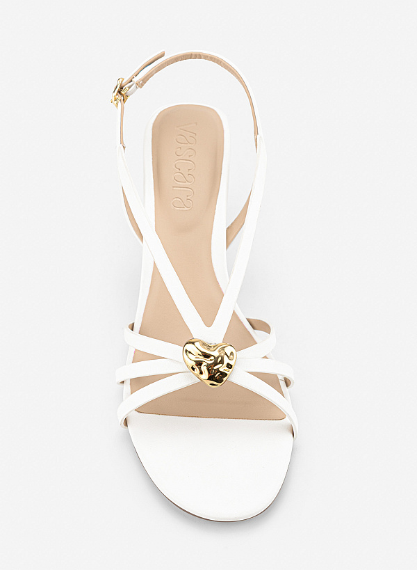 Sandal kitten heels phối họa tiết - SDN 0848 - Màu trắng - VASCARA