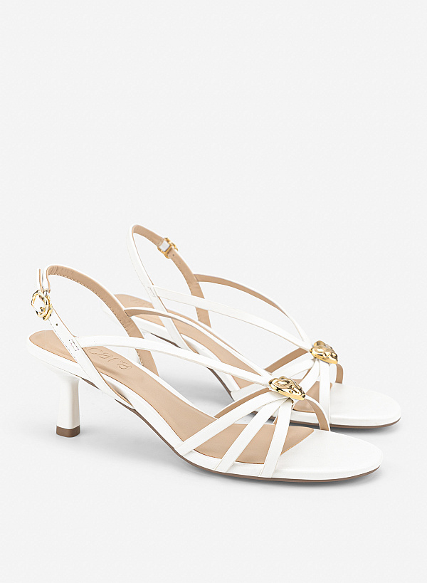 Sandal kitten heels phối họa tiết - SDN 0848 - Màu trắng - VASCARA