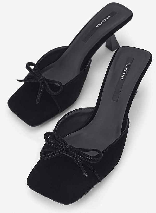Giày mules velvet phối nơ trang trí - GNN 0242 - Màu đen - VASCARA