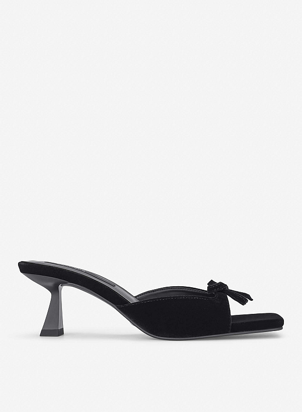 Giày mules velvet phối nơ trang trí