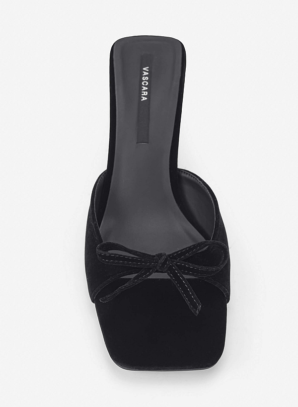 Giày mules velvet phối nơ trang trí - GNN 0242 - Màu đen - VASCARA
