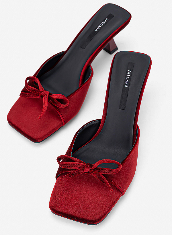 Giày mules velvet phối nơ trang trí - GNN 0242 - Màu đỏ đậm - VASCARA