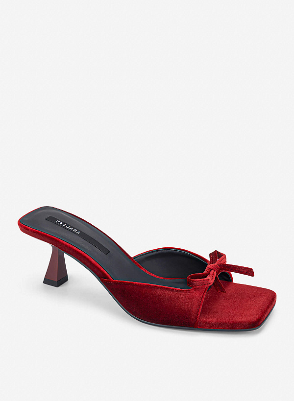 Giày mules velvet phối nơ trang trí