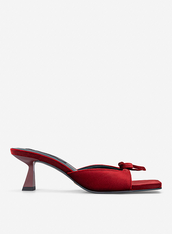Giày mules velvet phối nơ trang trí