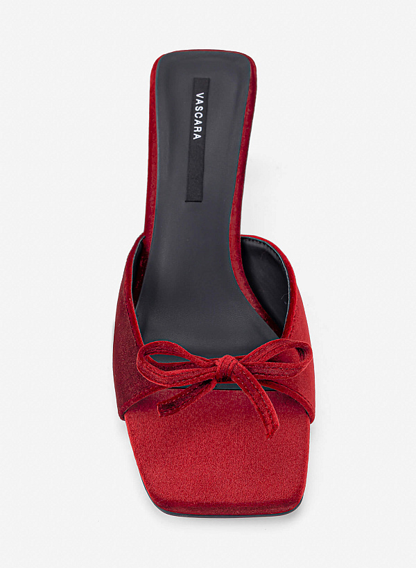 Giày mules velvet phối nơ trang trí - GNN 0242 - Màu đỏ đậm - VASCARA