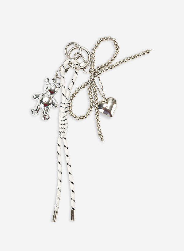 Charm dây nơ bạc phối gấu trang trí