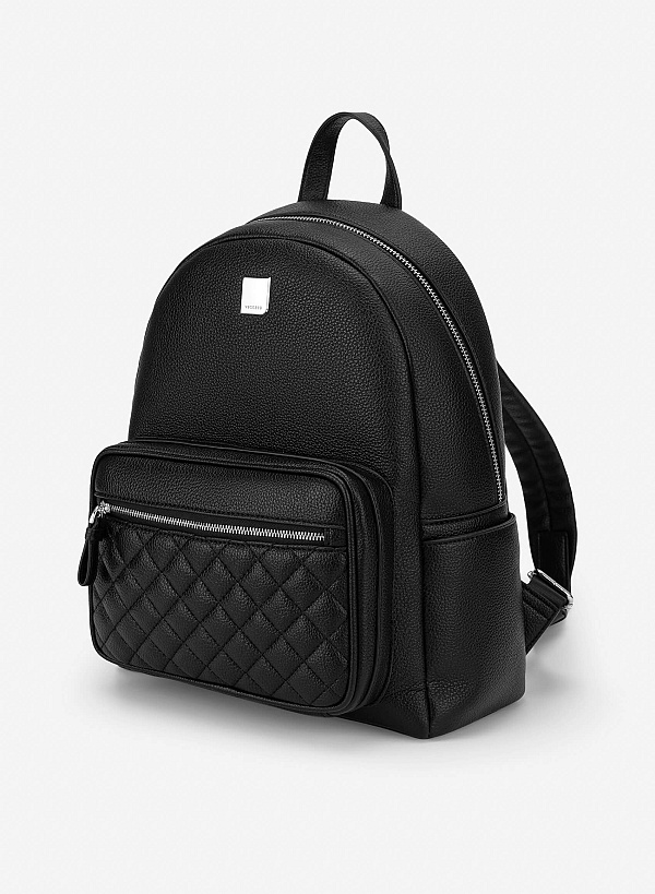 Balo casual phối họa tiết chần bông - BAC 0243 - Màu đen - VASCARA