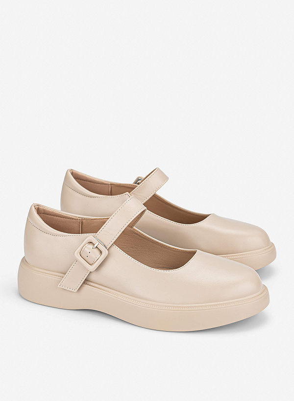 Giày flatform mary janes nâng dáng - BMN 0788 - Màu kem - VASCARA