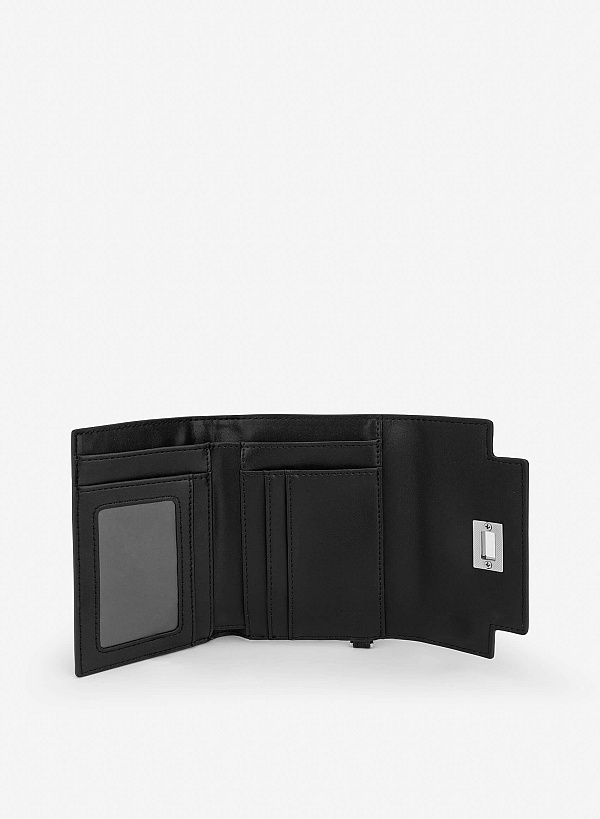 Ví mini vân saffiano phối khóa - WAL 0344 - Màu đen - VASCARA