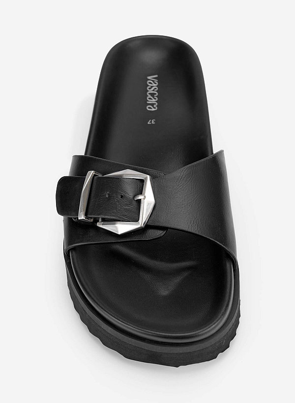 Dép quai ngang phối buckle - DXP 0223 - Màu đen - VASCARA