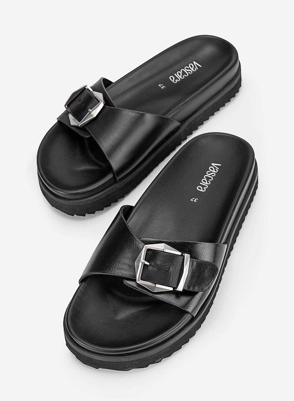 Dép quai ngang phối buckle - DXP 0223 - Màu đen - VASCARA