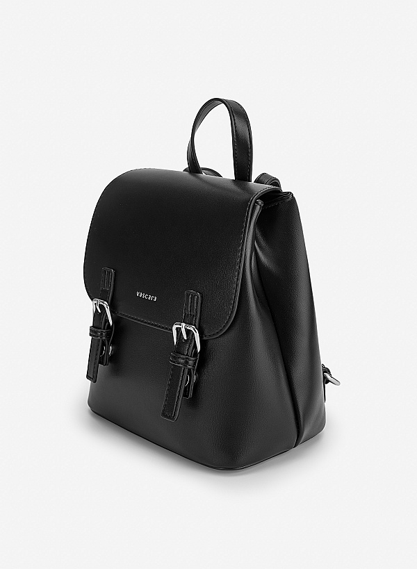 Balo mini nắp gập nhấn khóa đôi - BAC 0237 - Màu đen - VASCARA