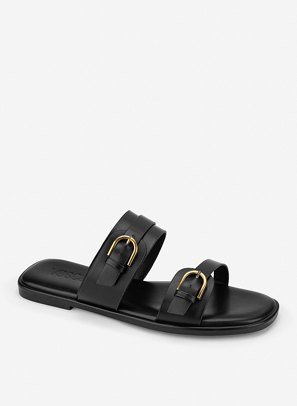 Dép 2 quai phối trang trí buckle - DXP 0247 - Màu đen - VASCARA