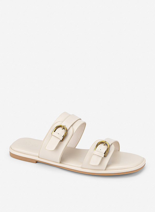 Dép 2 quai phối trang trí buckle - DXP 0247 - Màu kem - VASCARA