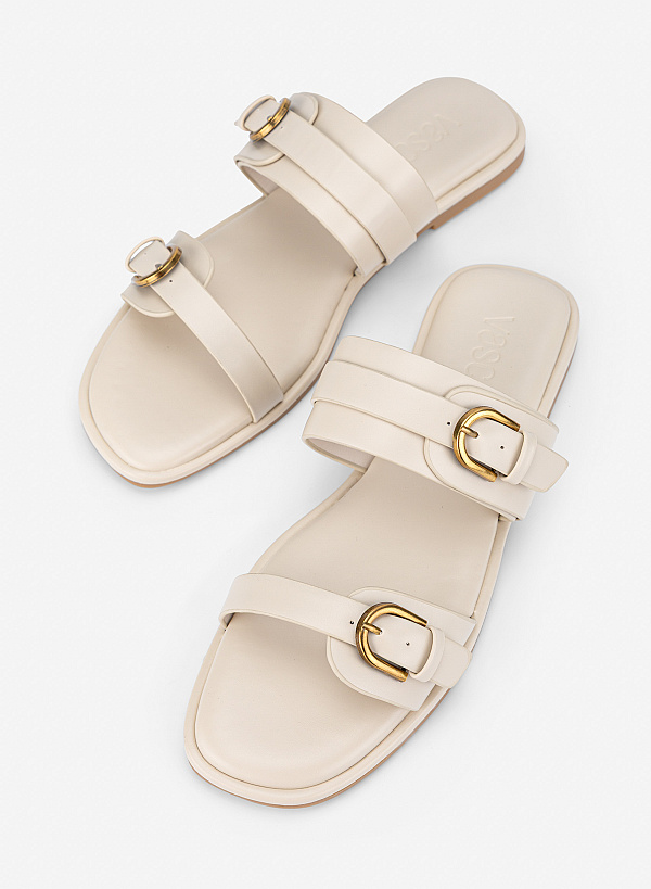 Dép 2 quai phối trang trí buckle - DXP 0247 - Màu kem - VASCARA