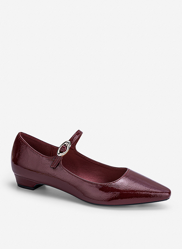 Giày bít mũi nhọn mary janes phối buckle - BMN 0787 - Màu đỏ đậm - VASCARA