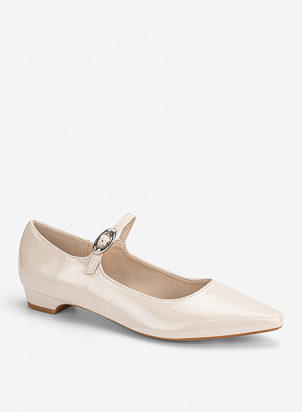 Giày bít mũi nhọn mary janes phối buckle - BMN 0787 - Màu kem - VASCARA