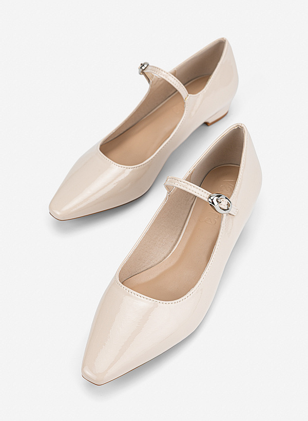 Giày bít mũi nhọn mary janes phối buckle - BMN 0787 - Màu kem - VASCARA