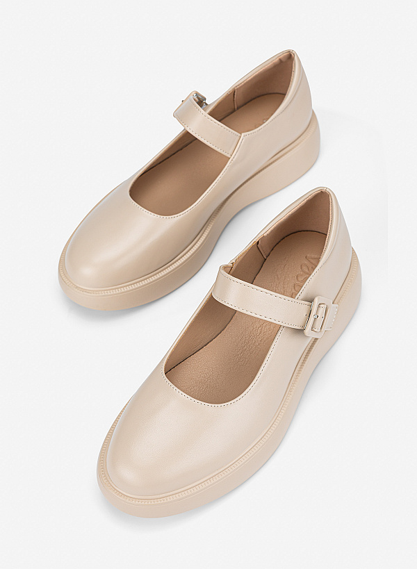 Giày flatform mary janes nâng dáng - BMN 0788 - Màu kem - VASCARA