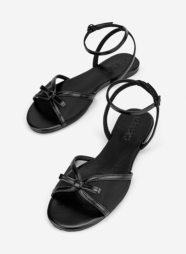 Giày sandals phối lưới và nơ trang trí - SDK 0359 - Màu đen - VASCARA