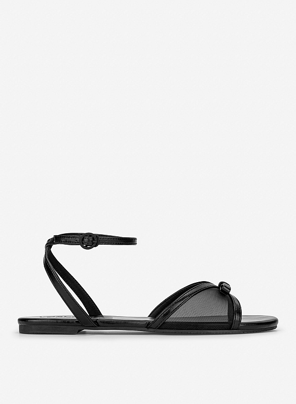 Giày sandals phối lưới và nơ trang trí