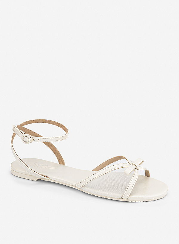Giày sandals phối lưới và nơ trang trí - SDK 0359 - Màu kem - VASCARA