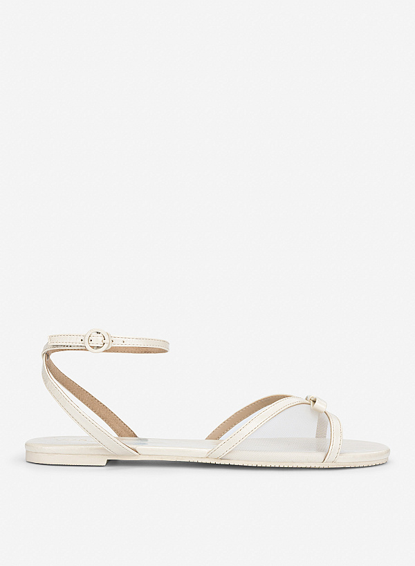 Giày sandals phối lưới và nơ trang trí