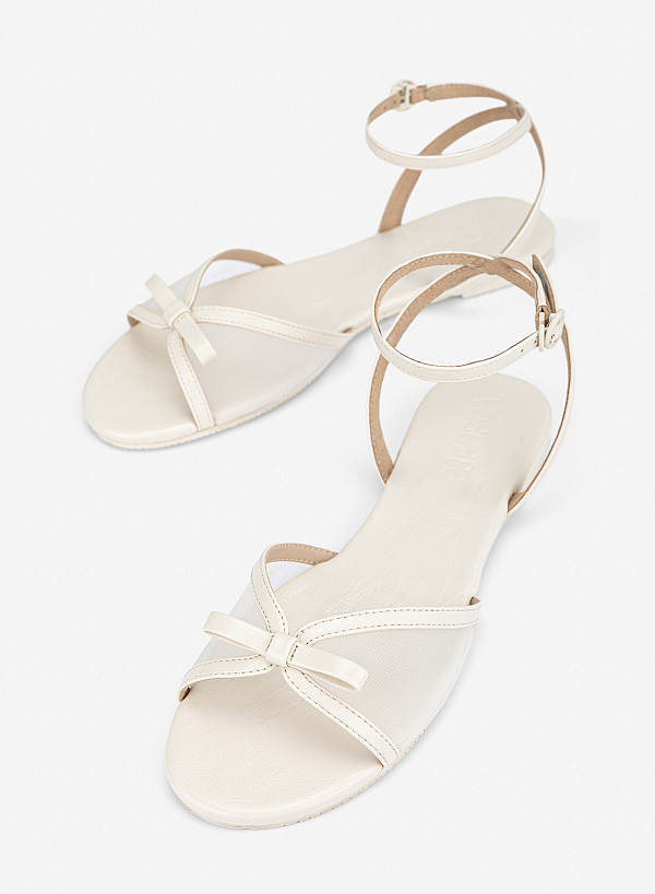 Giày sandals phối lưới và nơ trang trí - SDK 0359 - Màu kem - VASCARA