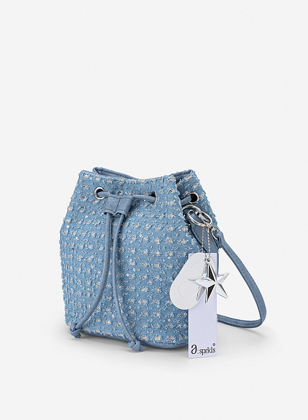 Túi bucket cách điệu phối sequin A Sparkle - TOT 0237 - Màu xanh dương - VASCARA