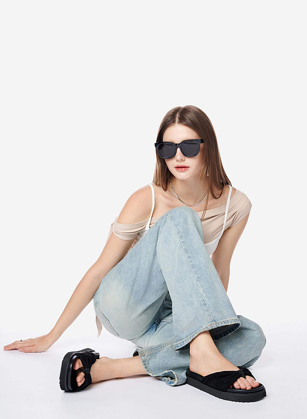 Dép phối quai nút thắt - DXP 0220 - Màu đen - VASCARA