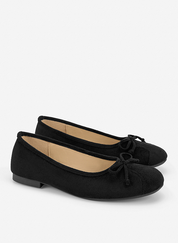 Ballerinas mặt quai Layer phối nơ - GBB 0456 - Màu đen - VASCARA