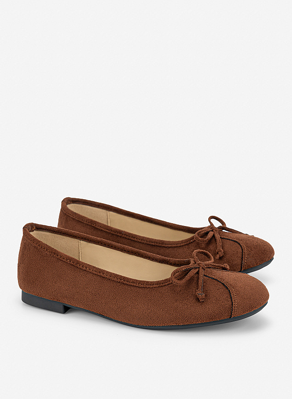 Ballerinas mặt quai Layer phối nơ - GBB 0456 - Màu nâu đậm - VASCARA