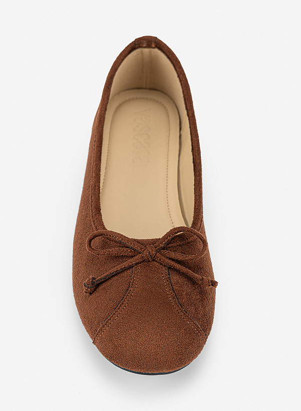 Ballerinas mặt quai Layer phối nơ - GBB 0456 - Màu nâu đậm - VASCARA