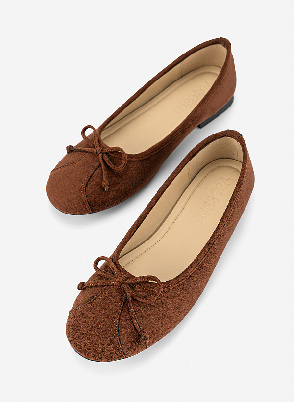 Ballerinas mặt quai Layer phối nơ - GBB 0456 - Màu nâu đậm - VASCARA