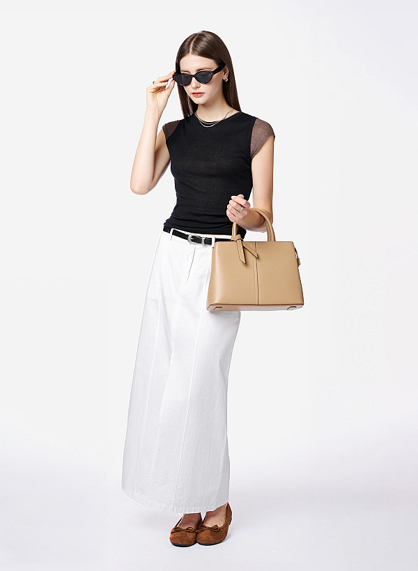 Ballerinas mặt quai Layer phối nơ - GBB 0456 - Màu nâu đậm - VASCARA