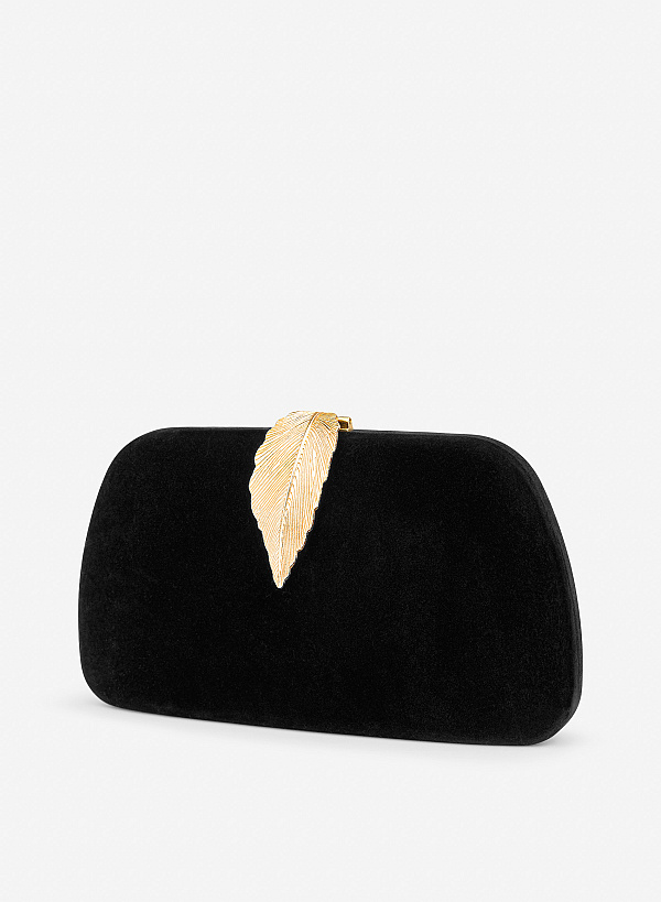 Clutch cầm tay nhấn khóa lá sang trọng - CLU 0149 - Màu đen - VASCARA