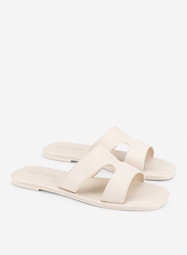 Dép quai ngang cut-out thanh lịch - DXP 0221 - Màu kem - VASCARA