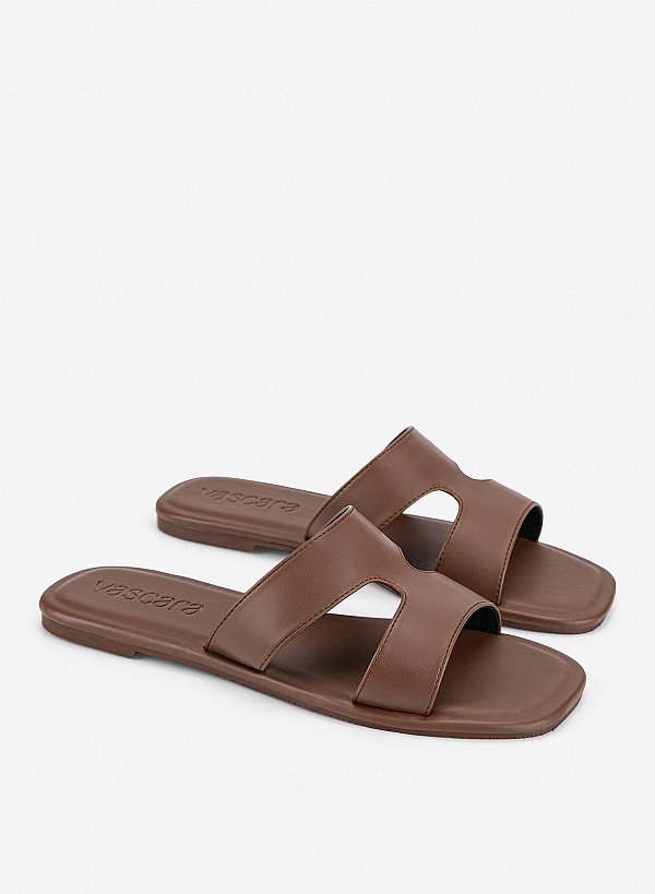 Dép quai ngang cut-out thanh lịch - DXP 0221 - Màu nâu - VASCARA